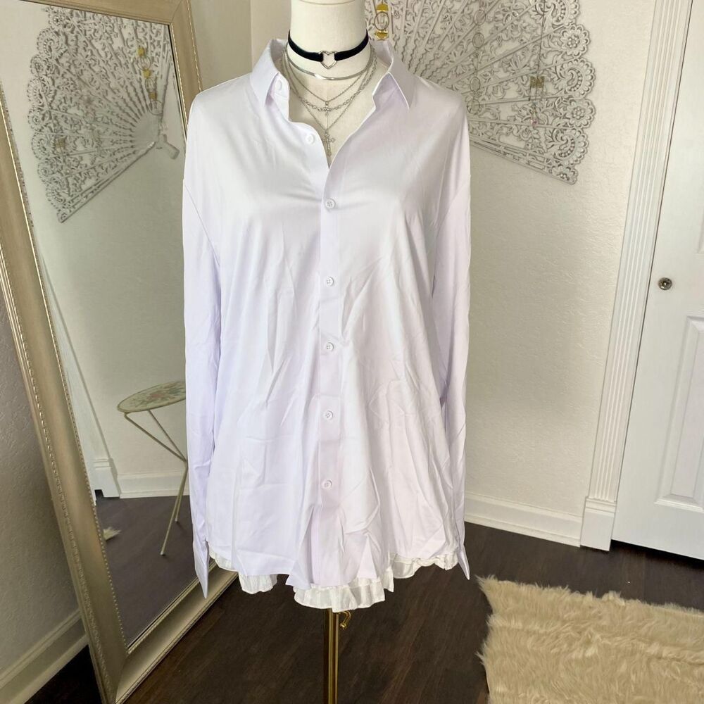 NWOT White Satin Button Up Blouse Size XL